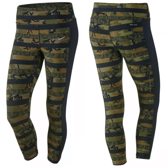 Nike Epic Lux Printed Militia Green/Black 686036-356 Women's Running Crops M - Picture 5 of 11